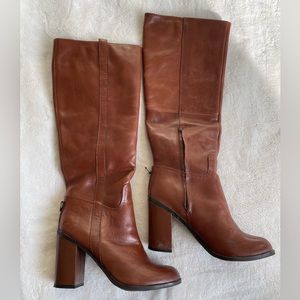 Aldo cognac brown heeled boots knee high size 8